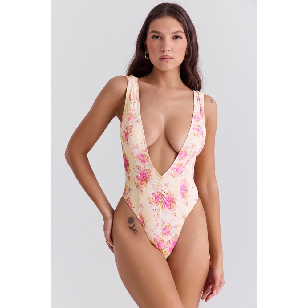 NEW House of CB Martinique Plunge Swimsuit Summer Floral Print XS